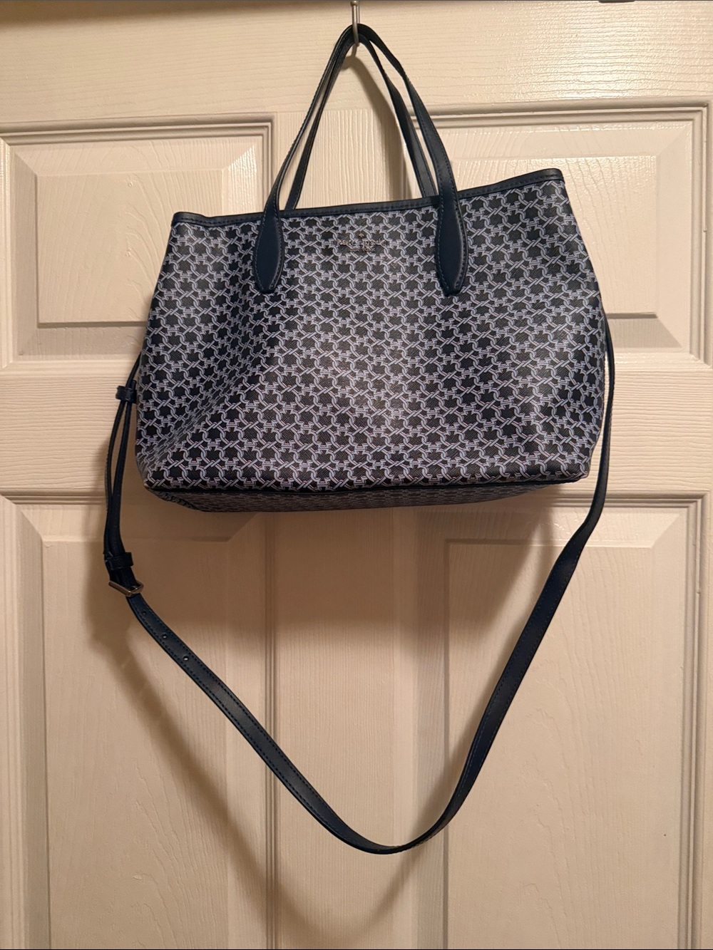 kate spade Navy and Gray Geometric Tote with Crossbody Strap